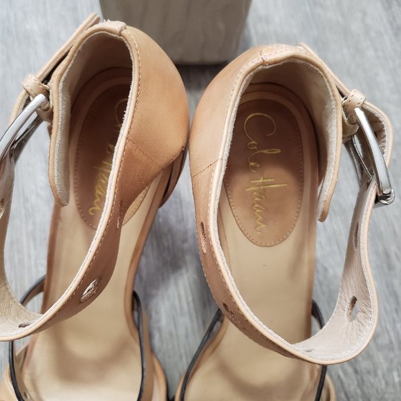 Cole Haan * Beige Perforated Ankle Strap Heels 7.5 - Picture 11 of 12
